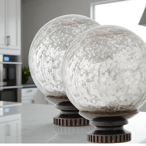 Mercury Glass Sphere Curtain Rod Finials – Oil-Rubbed Bronze (Set of 2) - Picture 6 of 8